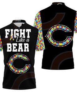 Chicago Bears Autism Support Polo Shirt - All Over Print 3D T-Shirt with Breathable Fabric and Personalized Design
