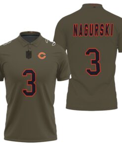 Chicago Bears Bronko Nagurski #3 Great Player NFL Salute To Service Retired Player Olive Jersey Style Polo Shirt.