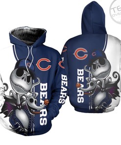 Chicago Bears Jack Skellington and Zero 3D Hoodie in All Over Print