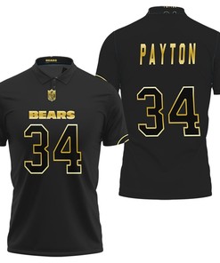 Chicago Bears Walter Payton #34 With This Great Player Nfl Black Golden Edition Vapor Limited Jersey Custom Polo Shirt