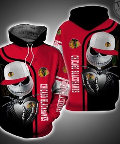Chicago Blackhawks and Jack Skellington 3D Hoodie in All Over Print Design