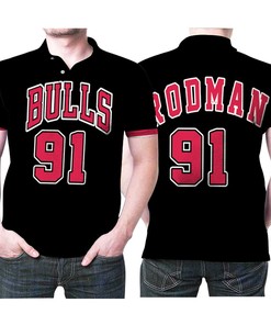 Chicago Bulls Dennis Rodman 91 NBA Mitchell Ness Hardwood Classics Swingman Black 2019 Jersey Style Polo Shirt for Fans