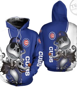 Chicago Cubs Jack Skellington and Zero 3D Hoodie in All Over Print