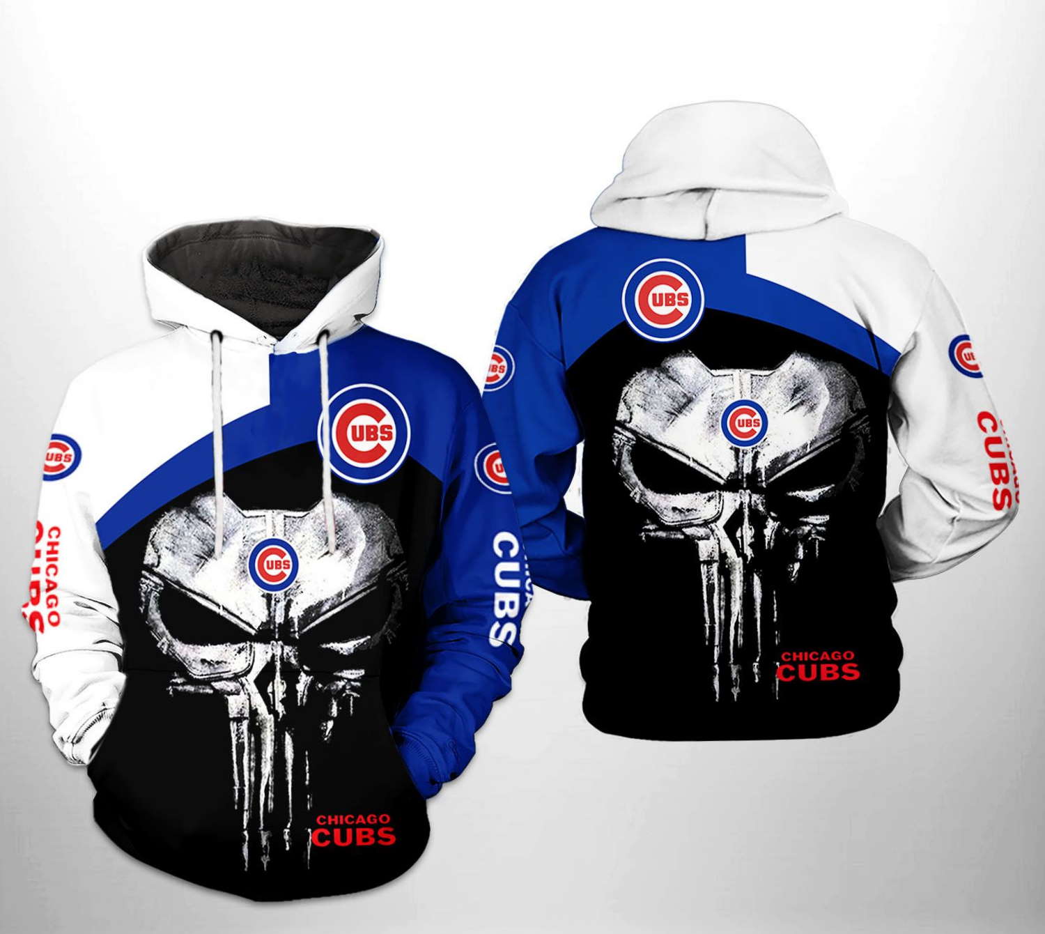 Chicago Cubs MLB 3D All-Over Print US Flag Skull Hoodie