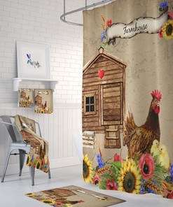 Chicken Farmhouse Shower Curtain, Stylish Bathtub Curtain with Farmhouse Design Elements