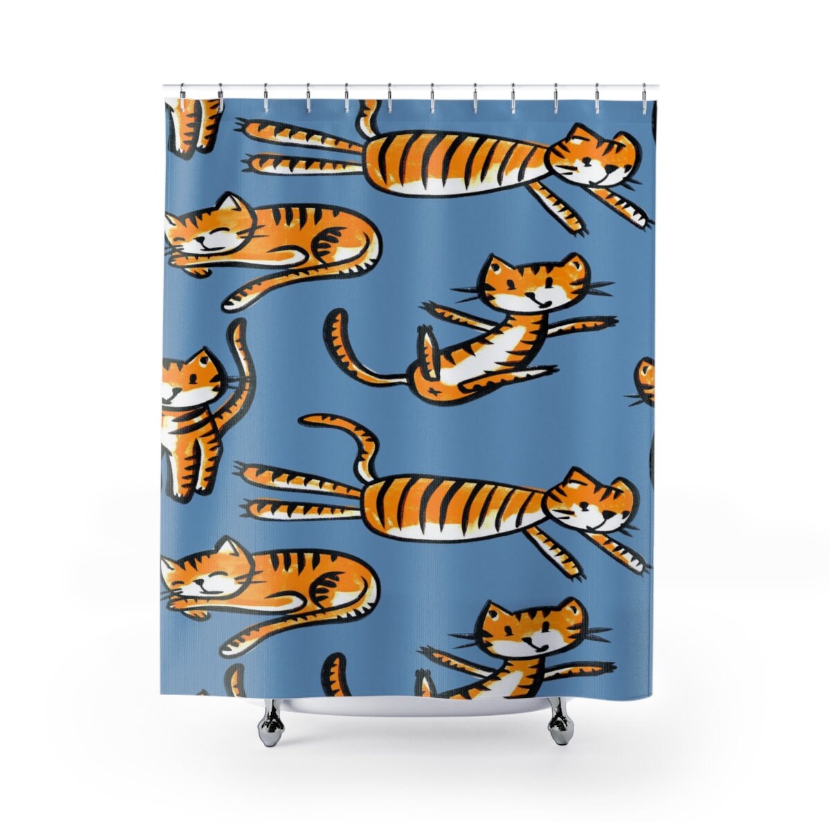 Children's Bathroom Decor, Kitty Cat Shower Curtain, Bath Mat, Waffle Weave Hand Towel, Bath Towel - Image 2