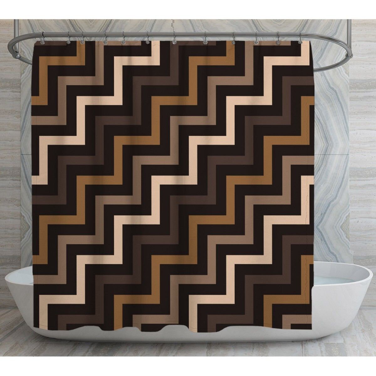 Chocolate Brown Chevron Shower Curtain | Brown Shower Bath Decor | Vintage Bathroom Curtains