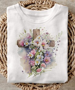 Christian Easter Floral Cross Tee - Crucifix Sublimation T-Shirt