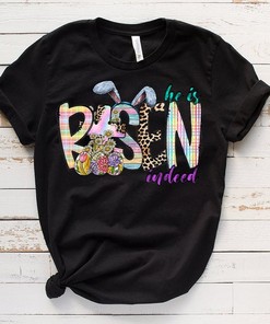 Christian Faith He Is Risen Easter Bunny Ears Tee, Easter Cross Shirt