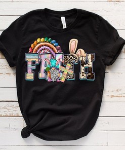 Christian Faith He Is Risen Easter Cross Tee, Bunny Ears T-Shirt