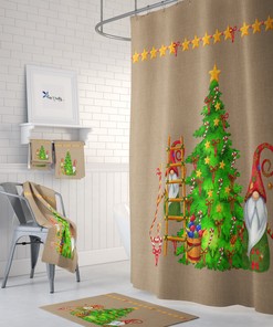 Christmas Gnome Shower Curtain Set with Mix and Match Bath Accessories
