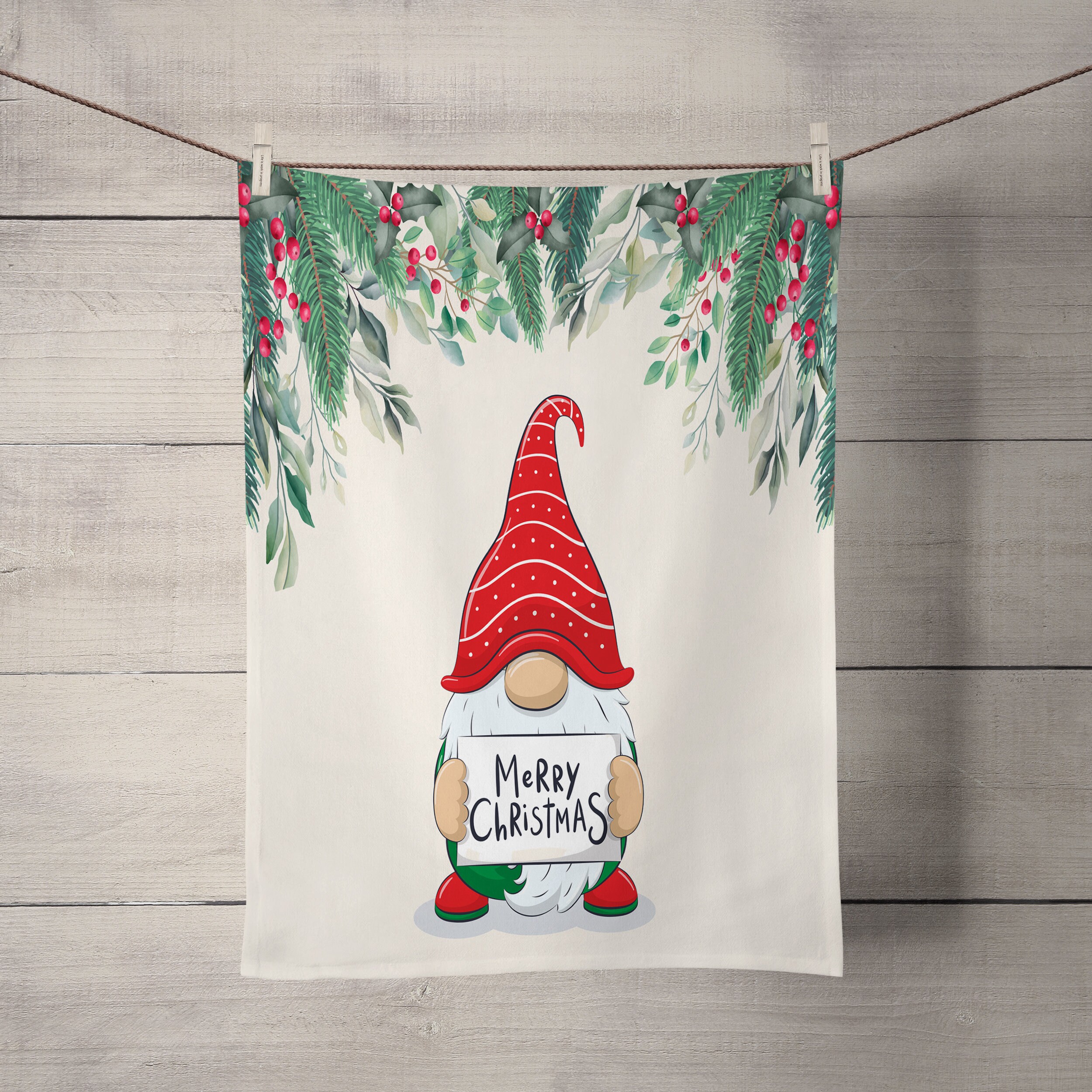 Christmas Gnome Shower Curtain with Optional Towels and Festive Bath Mat - Image 3