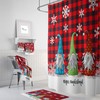 Christmas Gnomes Buffalo Plaid Shower Curtain Set with Festive Bath Decor