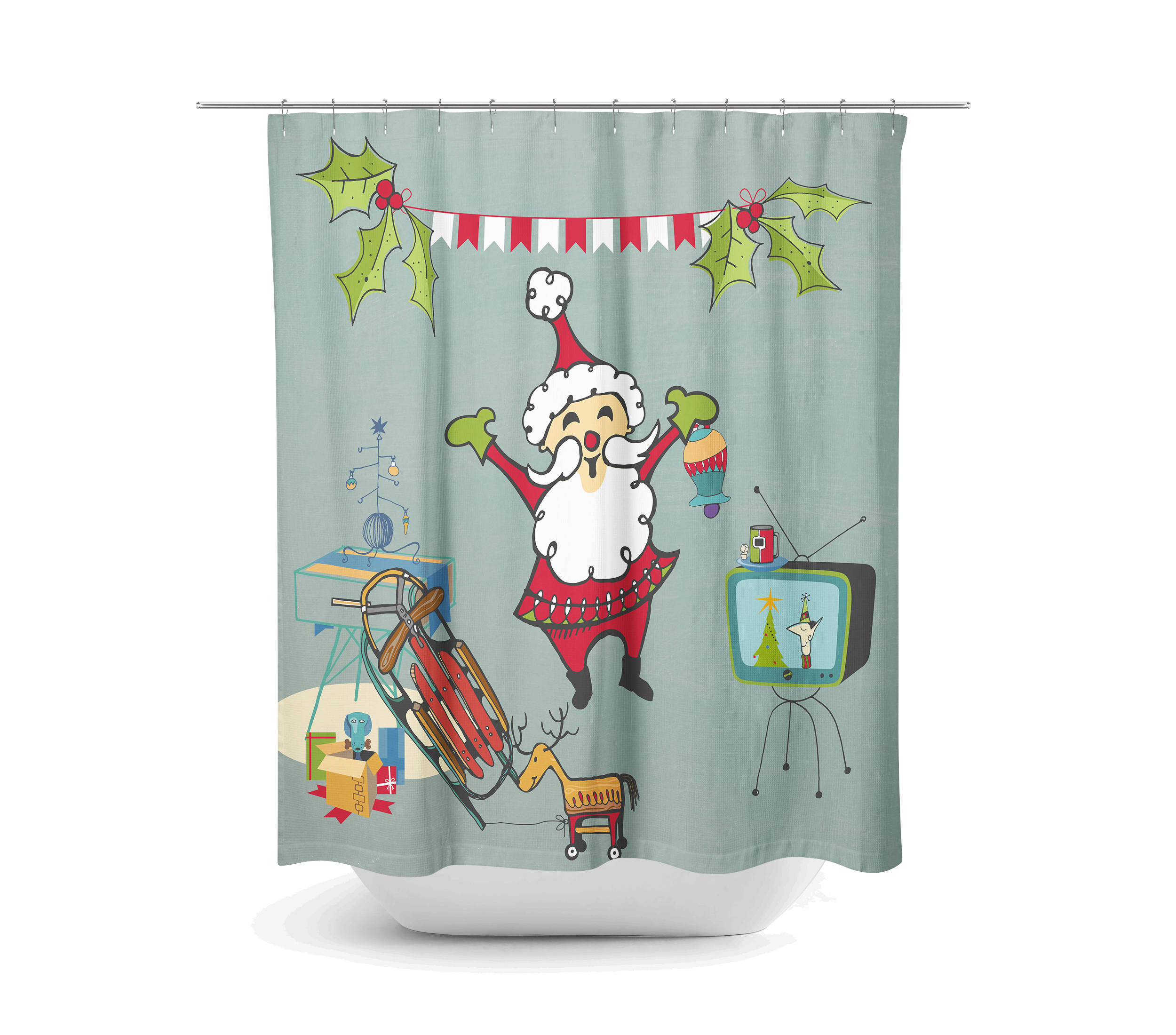 Christmas Mid Century Modern Shower Curtain with Festive Print - Image 2