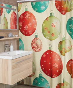 Christmas Shower Curtain, Faux Textured Decor with Retro Feel, Elegant Tub Curtain for Festive Bath