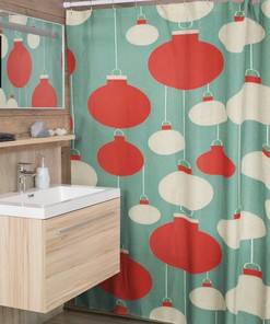 Christmas Shower Curtain, Faux Textured, Retro Bathroom Accessories with Festive Touch, Home Gift for Holidays