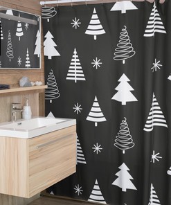 Christmas Shower Curtain Set, Retro Bathroom Accessory with Tub Curtain and Home Gift Idea