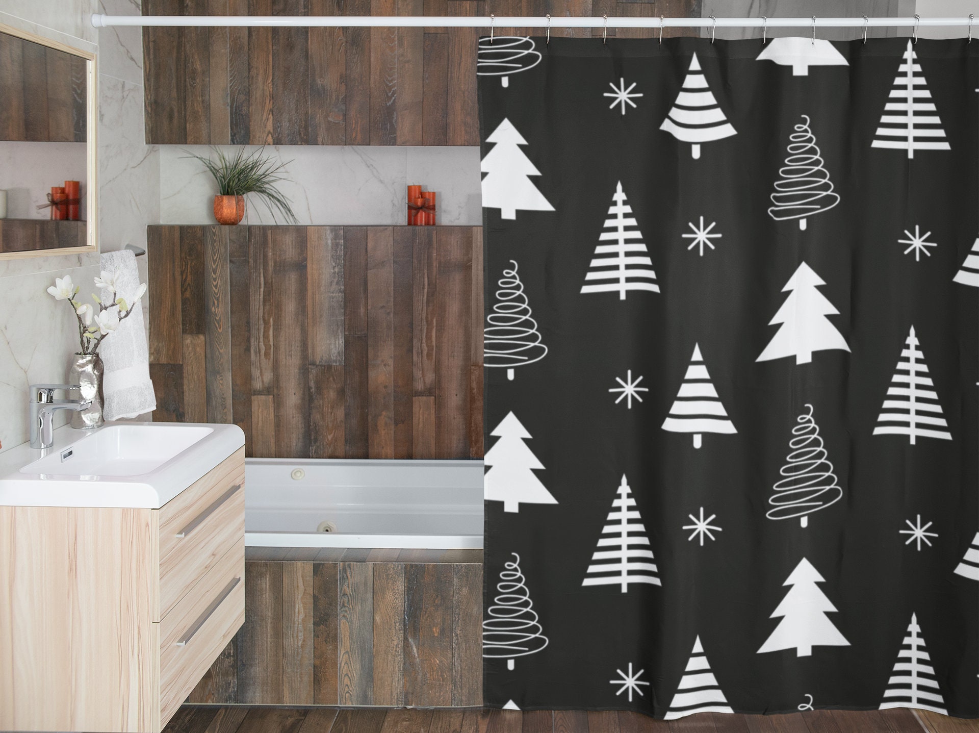 Christmas Shower Curtain Set, Retro Bathroom Accessory with Tub Curtain and Home Gift Idea - Image 4