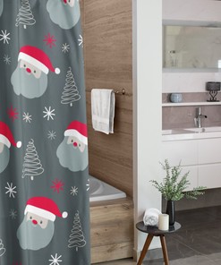 Christmas Shower Curtain, Vintage Style Bathroom Decoration, Festive Tub Curtain, Home Gift