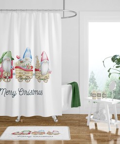 Christmas Train Gnome Shower Curtain Set with Festive Bath Decor