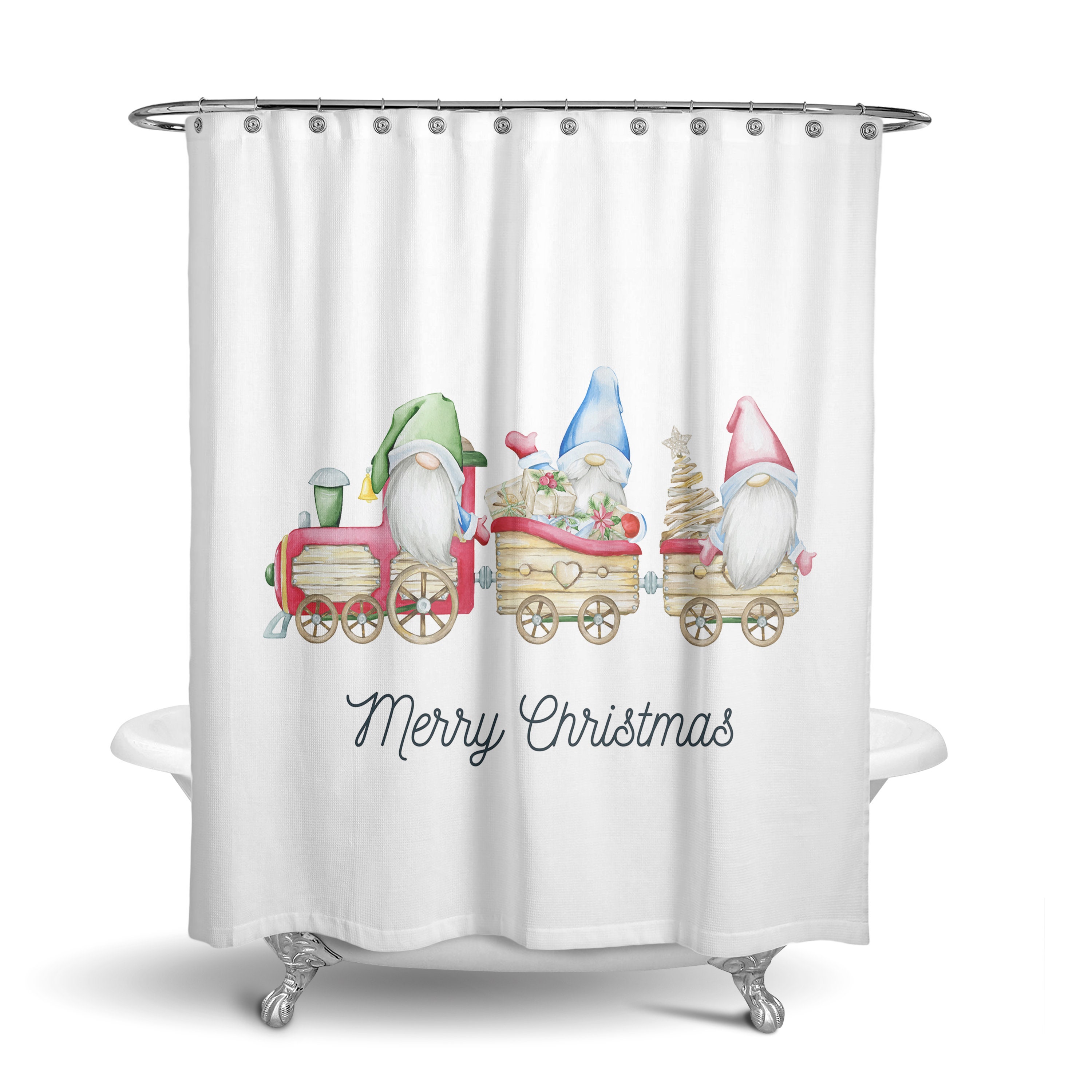 Christmas Train Gnome Shower Curtain Set with Festive Bath Decor - Image 3