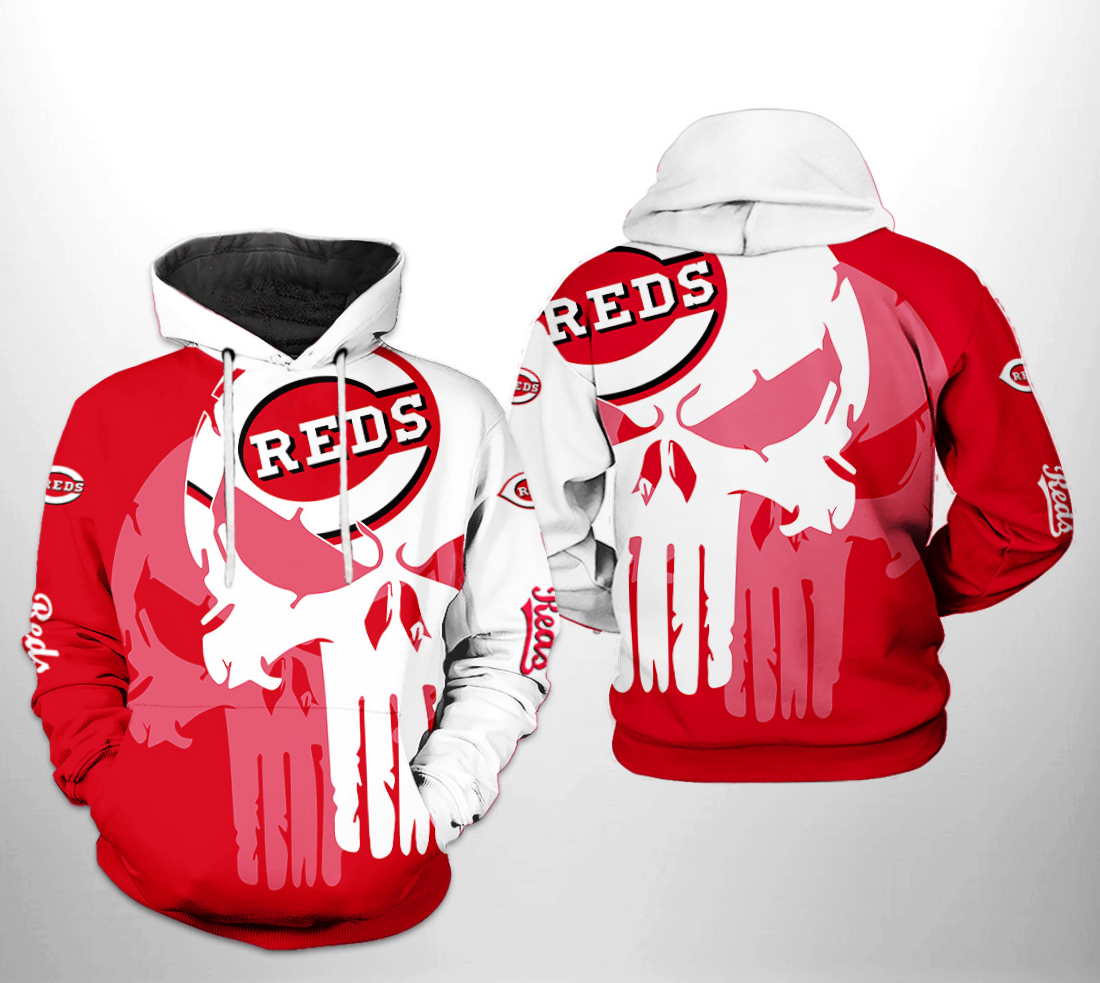 Cincinnati Reds MLB 3D All-Over Print Punisher Skull Hoodie