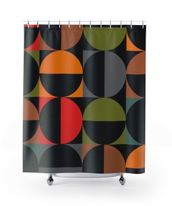 Circle Geometric Multicolor Mid Century Modern Retro Shower Curtain for a Timeless Look