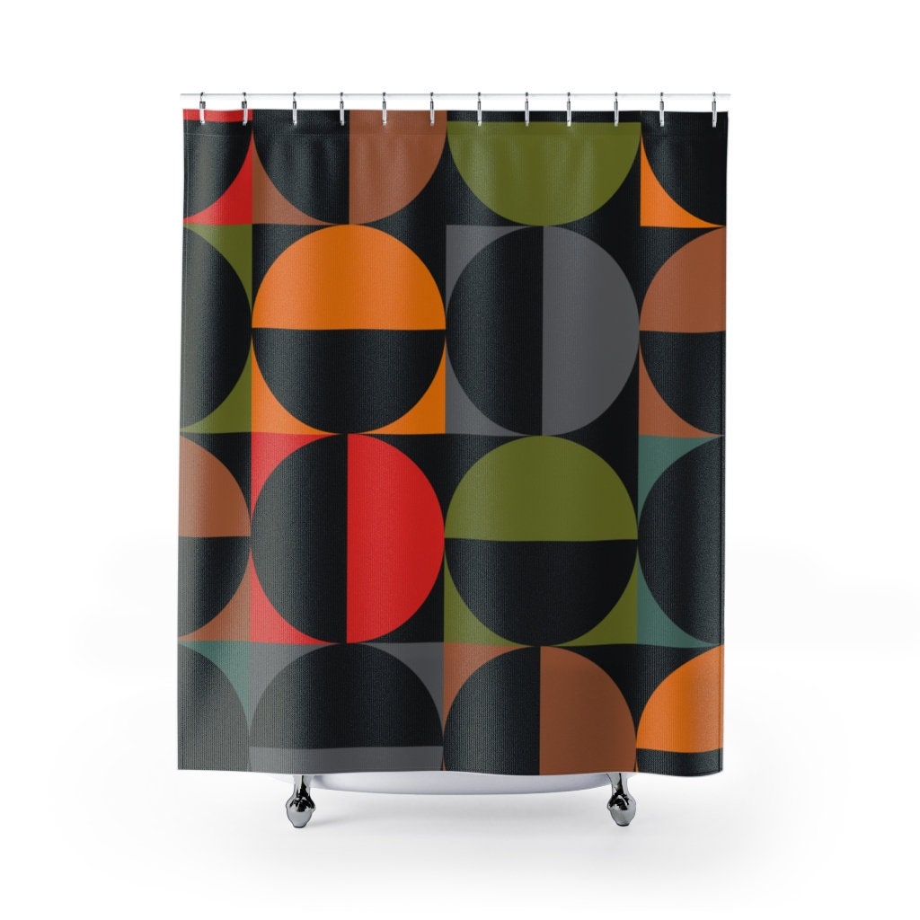 Circle Geometric Multicolor Mid Century Modern Retro Shower Curtain for a Timeless Look