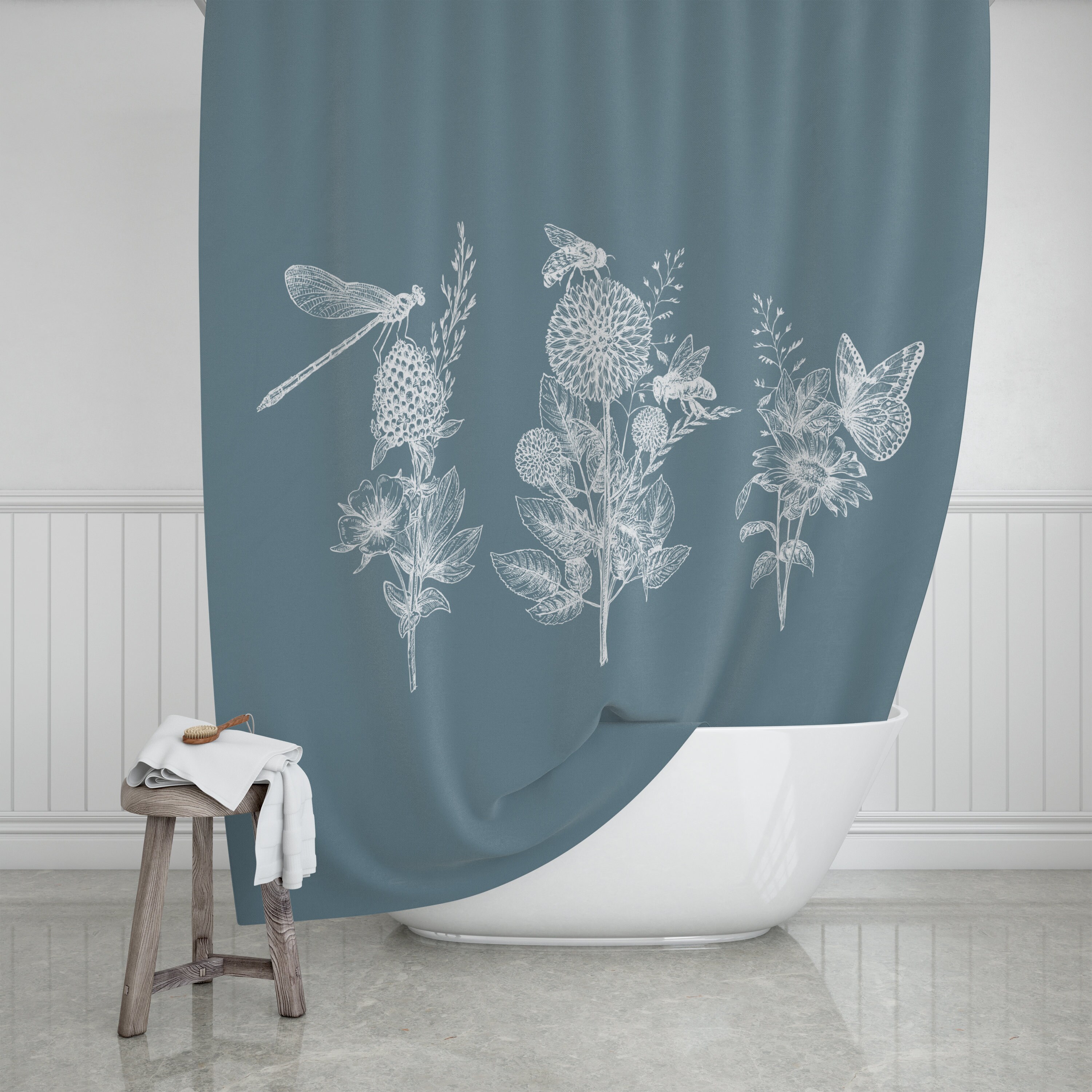 Classic Botanical Sage Shower Curtain with Coordinated Bath Mat and Towels - Image 3