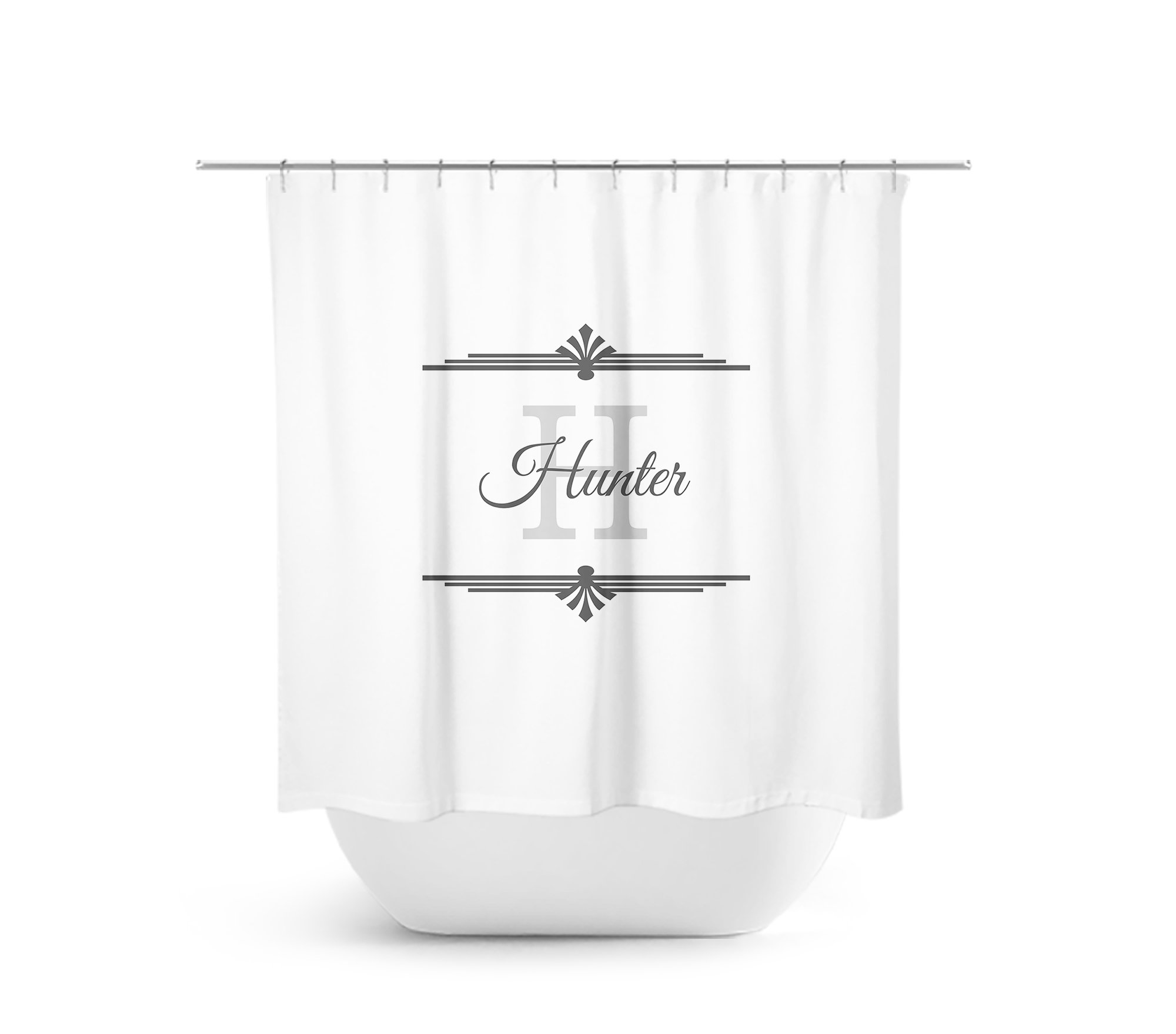 Classic Men Bathroom Monogram Shower Curtain, White and Gray Personalized Bath Curtain - SHOWER75