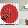 Classic Red Moon & Japanese Cherry Blossom Shower Curtain, Japan Flowers Circle Themed Curtain, Home Bathroom Decor