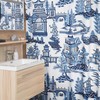 Classic Toile Shower Curtain, Elegant Blue and White Bathroom Curtain, Vintage Chinoiserie Tub Curtain