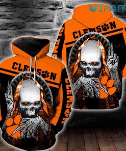 Clemson Tigers All Over Print Hoodie with Skull