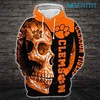 Clemson Tigers Hoodie 3D All-Over Print Half Skull Face Gift