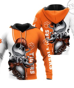 Clemson Tigers Jack Skellington and Zero 3D Hoodie in All Over Print