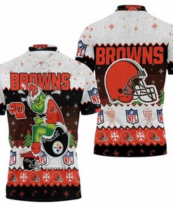 Cleveland Browns Grinch In Toilet Christmas Knitting Pattern All Over Print 3D Polo Shirt