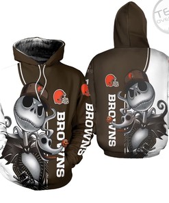 Cleveland Browns Jack Skellington and Zero 3D Hoodie in All Over Print