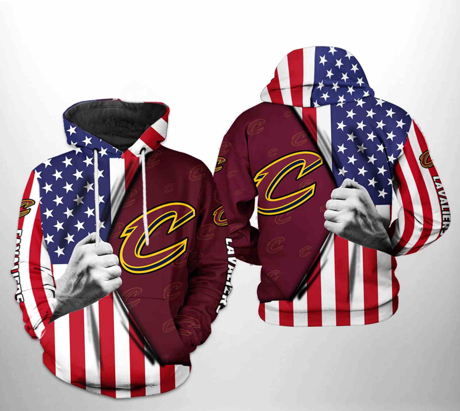Cleveland Cavaliers NBA US Flag Team All Over Print Hoodie 3D