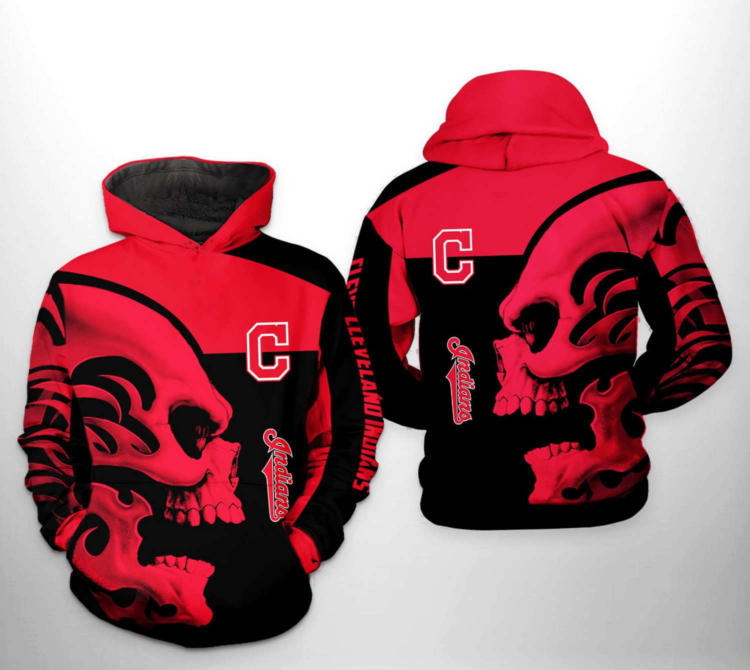 Cleveland Indians MLB 3D All-Over Print Punisher Skull Hoodie