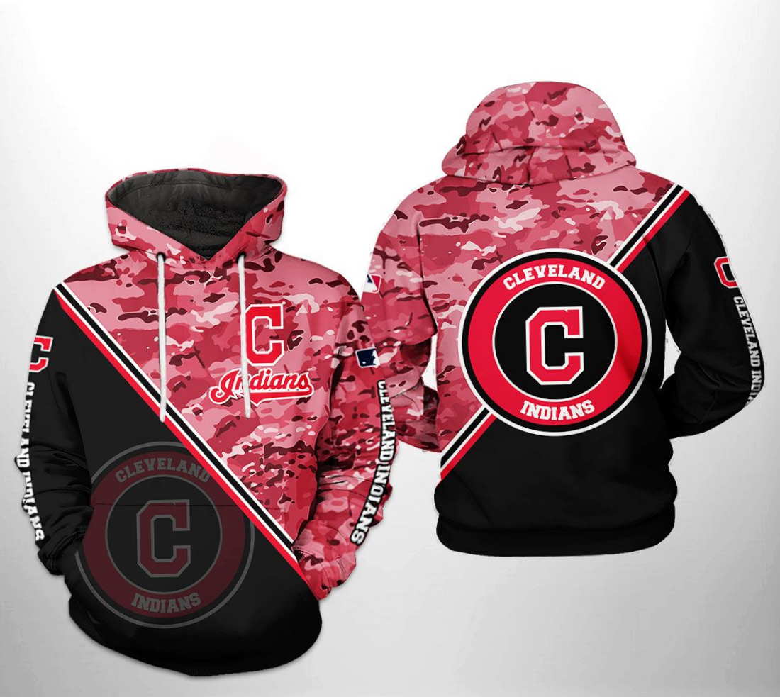 Cleveland Indians MLB Camo 3D Hoodie with Team Logo