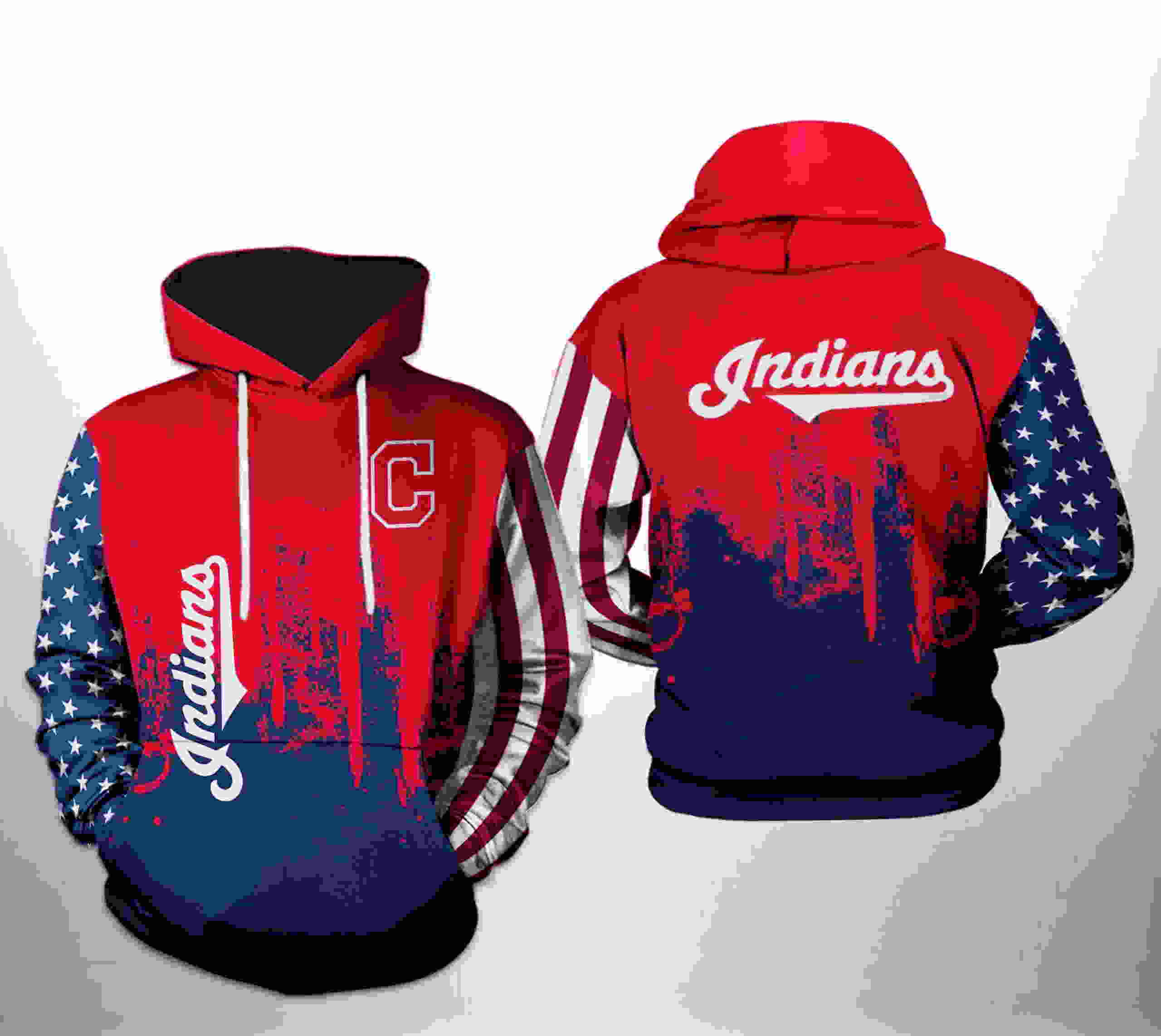 Cleveland Indians MLB Team US 3D Hoodie with Patriotic Design