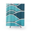 Coastal Blue Wave Mid Mod Teal and Aqua Retro Shower Curtain for a Beach House Bathroom