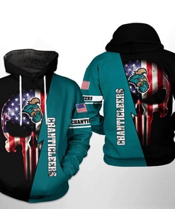 Coastal Carolina Chanticleers NCAA US Flag Skull All Over Print Hoodie