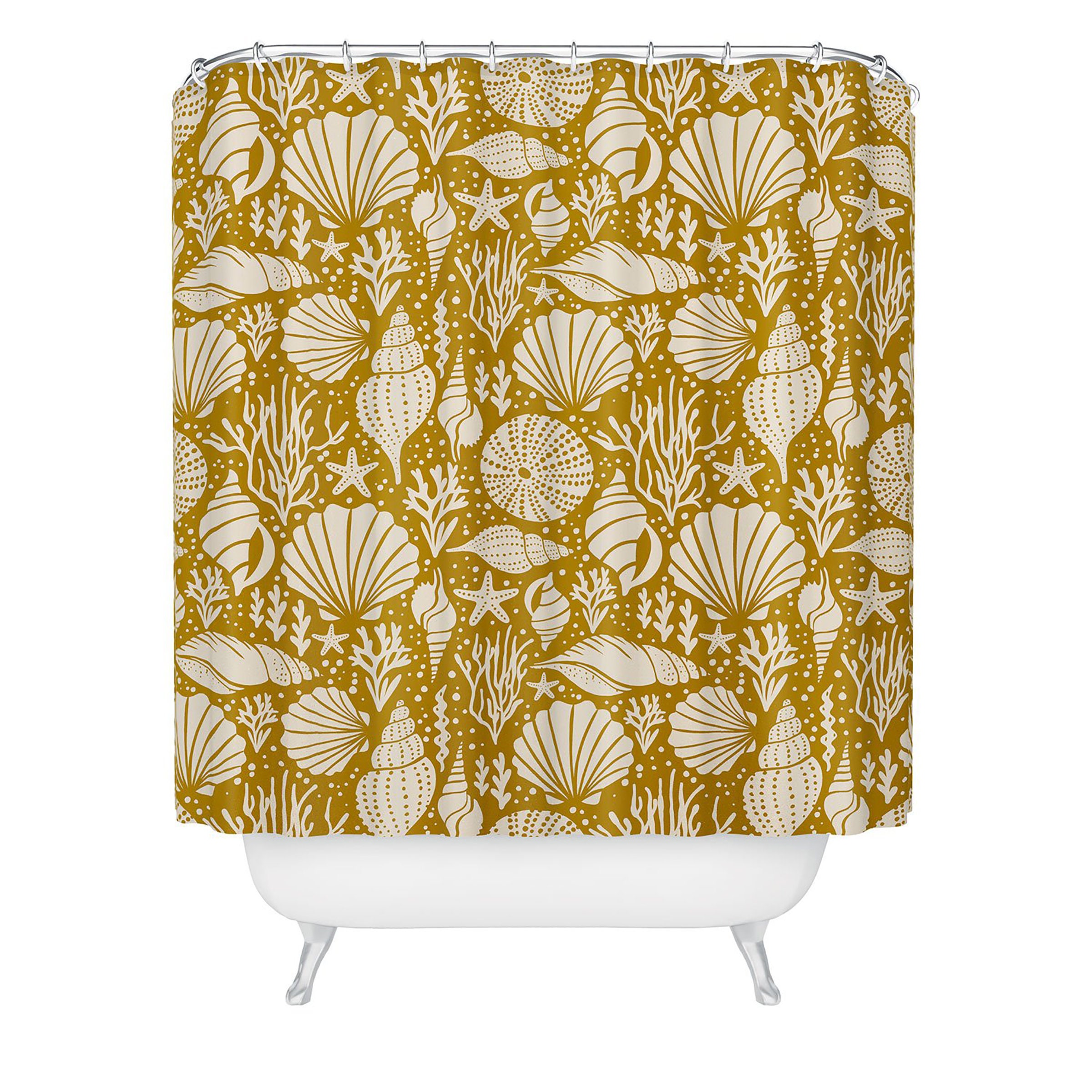 Coastal Yellow Shower Curtain for a Fun Beach House Bathroom with Sea Urchin Design - Image 2