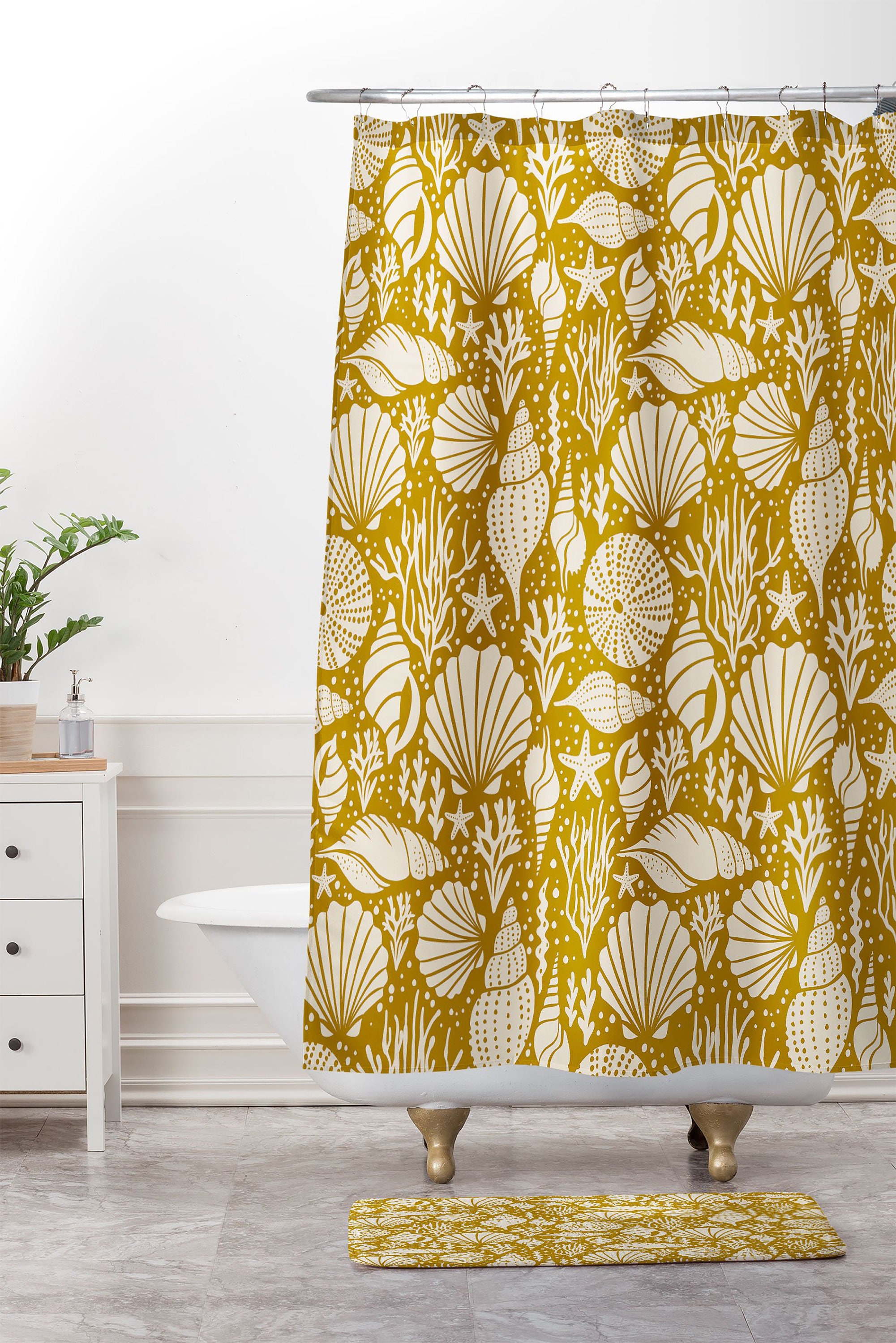 Coastal Yellow Shower Curtain for a Fun Beach House Bathroom with Sea Urchin Design - Image 3