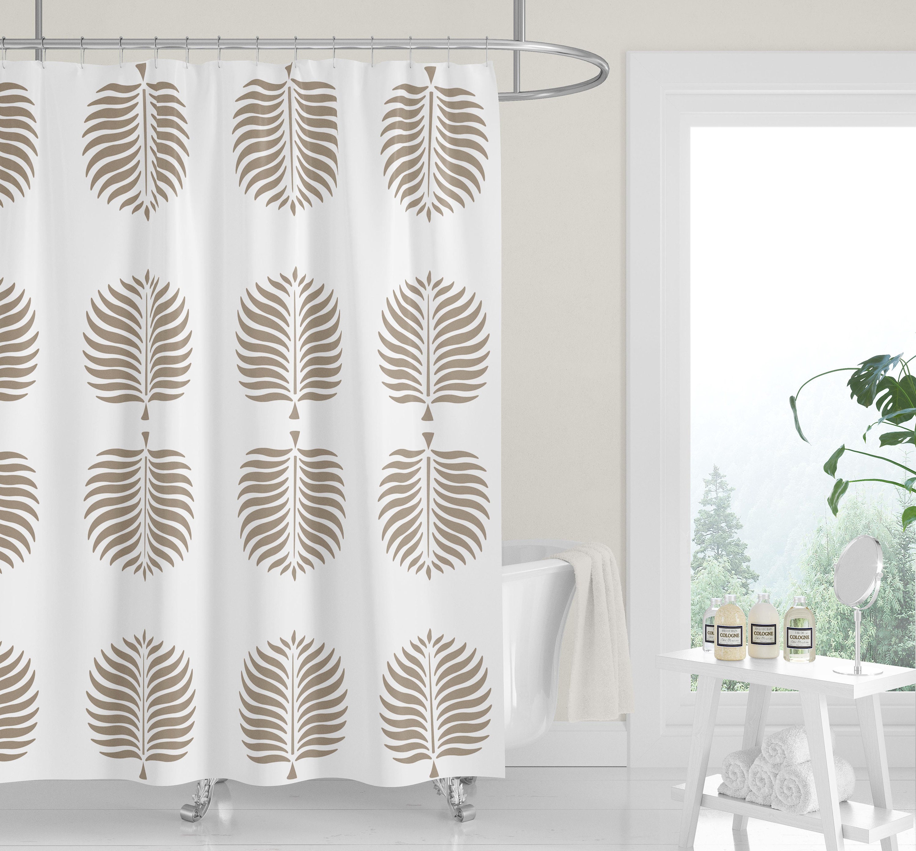 Cocoa Tropical Island Tan Palm Fronds Modern Shower Curtain - Easy-Care Fabric