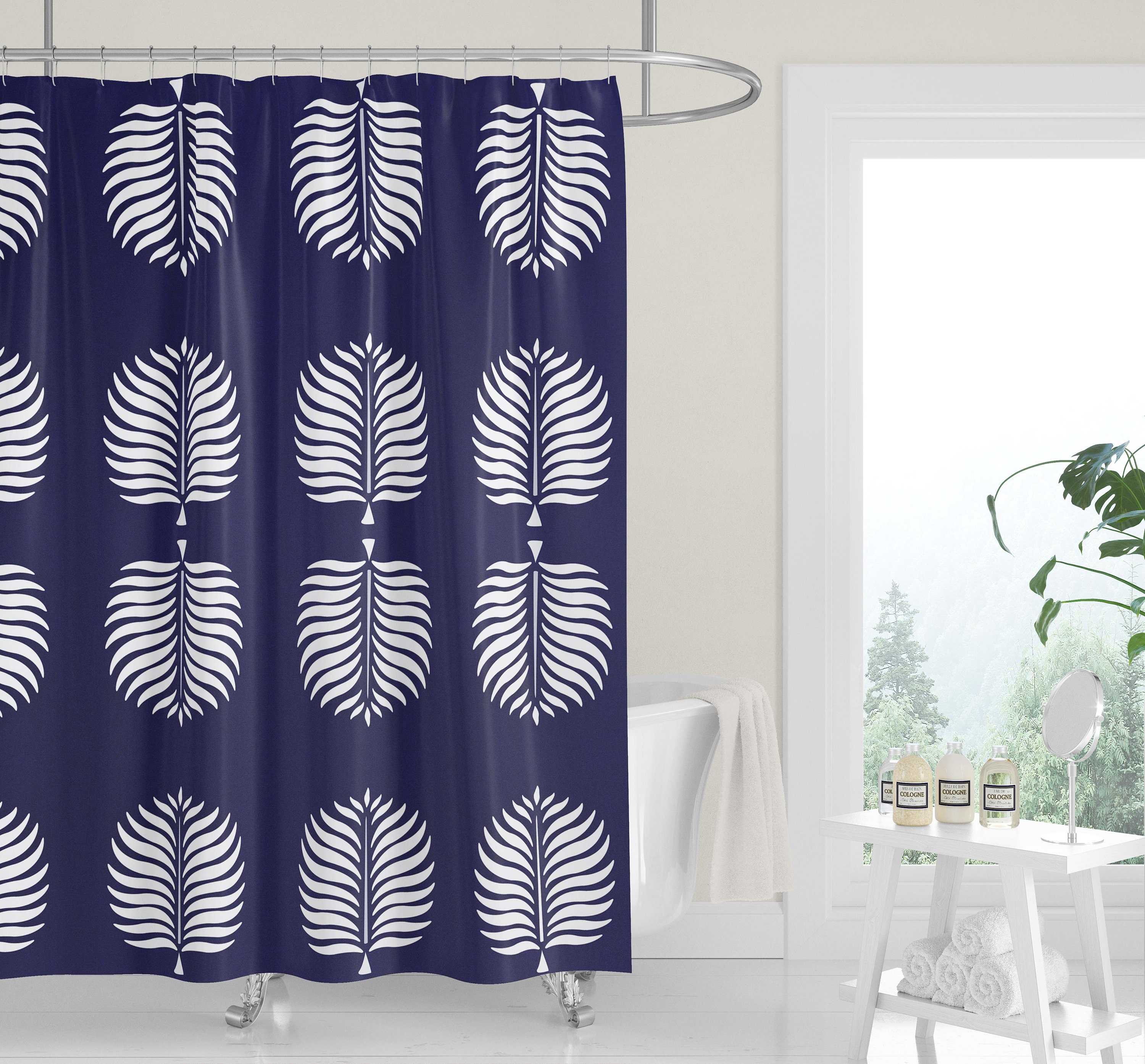 Cocoa Tropical Island Tan Palm Fronds Modern Shower Curtain - Easy-Care Fabric - Image 4