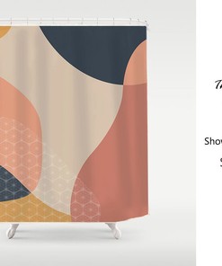 Color Blocks Minimalism Shower Curtain, Abstract Art Partition Curtain in Customizable Sizes