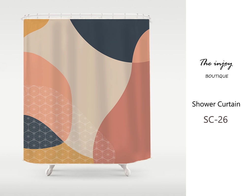 Color Blocks Minimalism Shower Curtain, Abstract Art Partition Curtain in Customizable Sizes