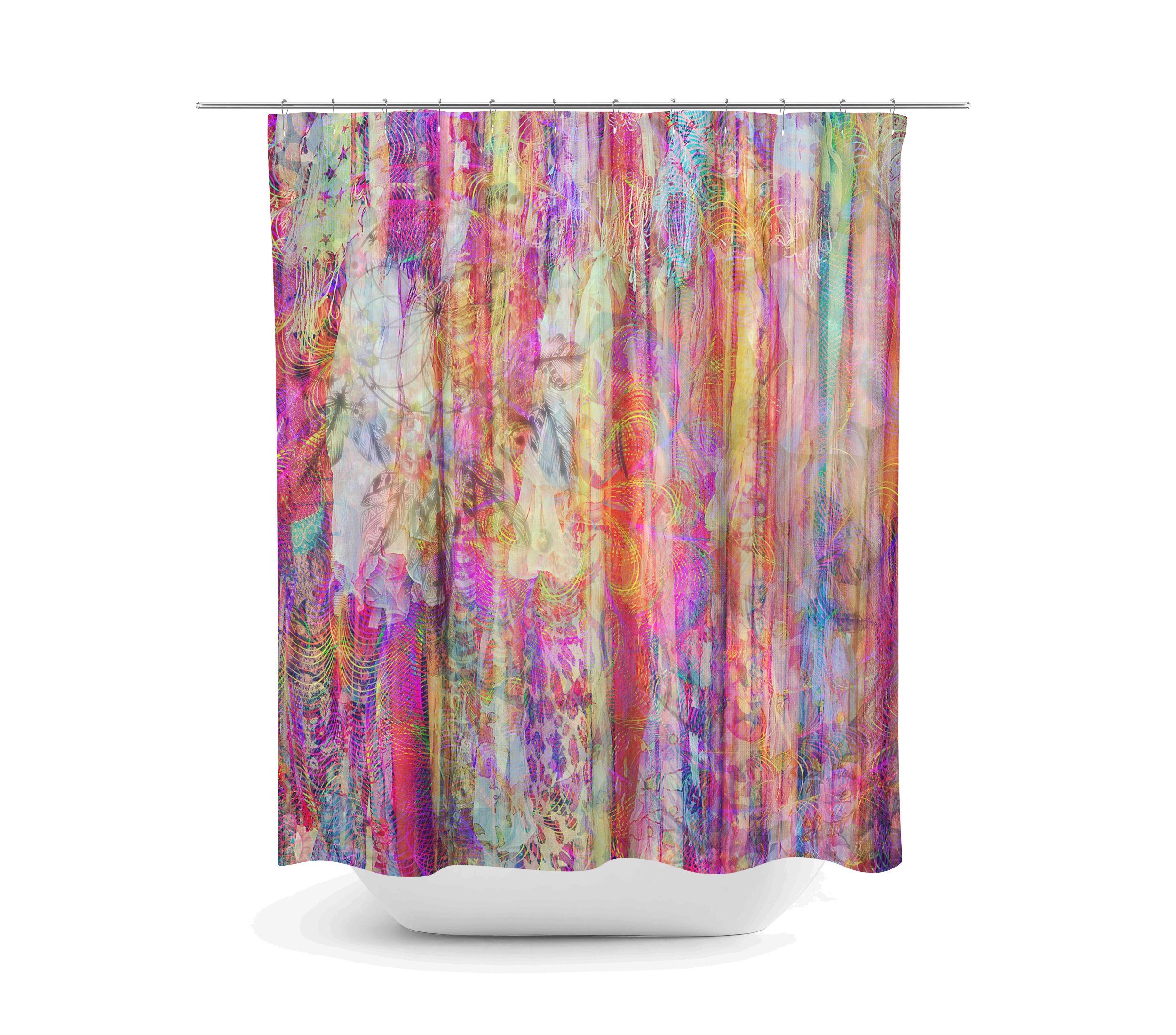 Color Crush Boho Chic Shower Curtain Optional Bath Mat Bathroom Set with Luxury Print - Image 2